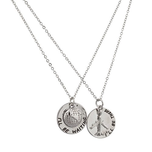 Lux Accessories I'll Be Waiting I'll Be There World Traveler Plane Airplace Pendant Necklace BFF Best Friends Forever.