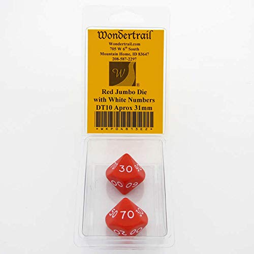 Red Jumbo Dice with White Numbers DT10 31mm Pack of 2 Wondertrail