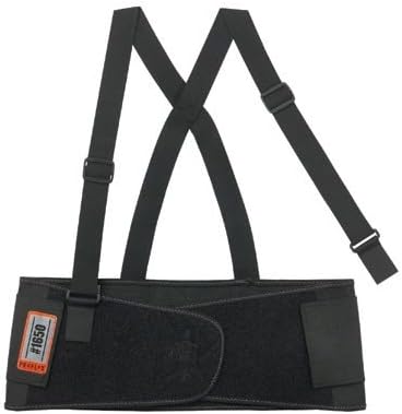Ergodyne Medium 7 1/2" Black ProFlex 1650 Elastic Economy Back Support With 5" Single Strap Closure, Rubber Track, Polypropylene Stays And Detachable Suspenders