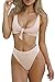 Kisscynest Women's V Neck Bandage Bow Tie Two Pieces Bikini Sets Swimsuit Beachwear XL Light Pink