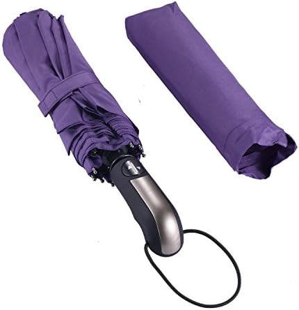 TZWNS Windproof Travel Umbrella Auto Open Close, "Unbreakable" Lightweight 10 Ribs Automatic Windproof Canopy Compact with Light Reflective (Purple)