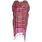 Women's Caftan Pink Stripes Fringed Cover up Dress One Size