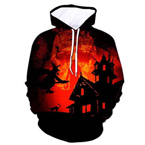 wuliLINL Men 3D Printed Hoodies Pullover Halloween Pumpkin Sweatshirts Hoody Tops Blouse with Hat(Red,M)