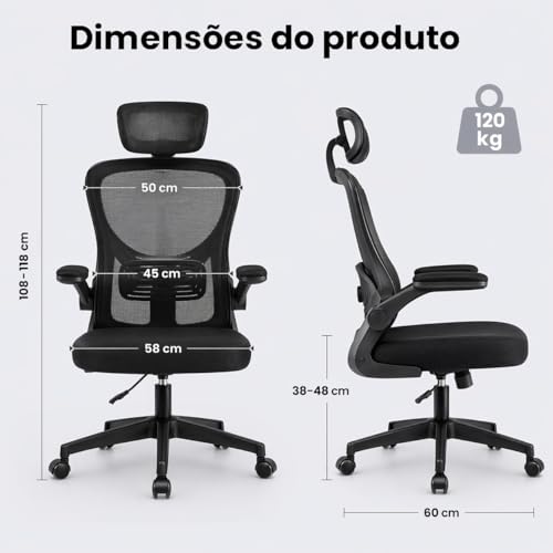 Cadeira Escritório Ergonômica Ajustável Altura Apoio Lombar Reclinável Encosto Respirável Conforto Postura Home Office Giratória Rodas Silenciosas Base Reforçada Regulagem Braços Profissional