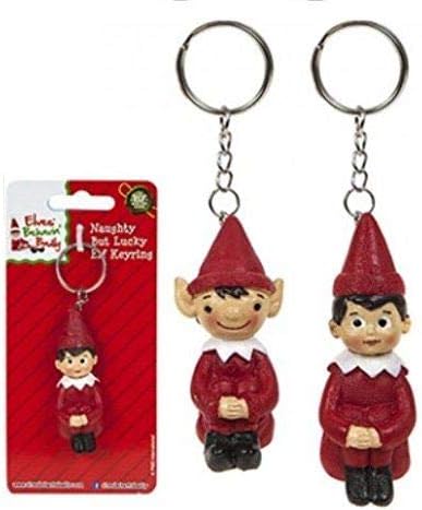 Unique Red & White Polystone Hand Painted Naughty Lucky Elf Keyring, 5 cm (Pack of 24)