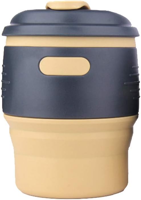 Collapsible Silicone Coffee Cup with Lid Reusable Coffee Cup with Leakproof Lid 350ML Portable Folding Travel Mug BPA Free Lightweight Drinking Tea Cup for Commute Picnic Hiking Camping (yellow)