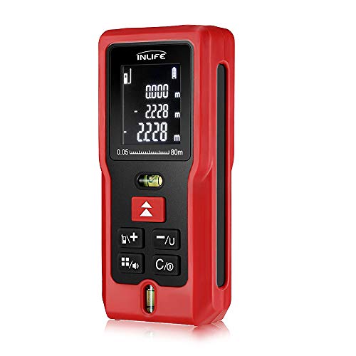 Digital Laser Distance Meter 262FT/ 80M,InLife Backlit LCD Laser Measure, Laser Measuring Device with Single-distance, Continuous, Area, Volume Measurement and Pythagorean Modes