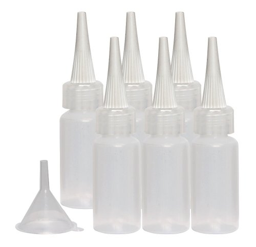 Creative Mark Flo Expressions Bottles and Funnel - Artist Paint Bottles Detailing Bottles Multipack w/Funnel For Fine Lines and Small Details - [Pack of 6-30ml/1oz Bottles with Funnel]