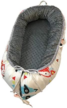 Portable Travel Infant Sleeper (Reversible) | Breathable Hypoallergenic Lounger Nest | Newborn Side Sleeper | Newborn Lounger | Baby Nest | Portable Bed | Portable Bassinet | 0-12 Months (Foxes)