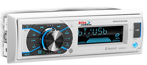 Boss Audio Systems MR632UAB Marine Receiver – Weatherproof, Bluetooth Audio and Hands-Free Calling, USB, MP3, AM/FM, Aux-in, No CD Player, RGB Multi-Color Illumination, Detachable Front Panel, white