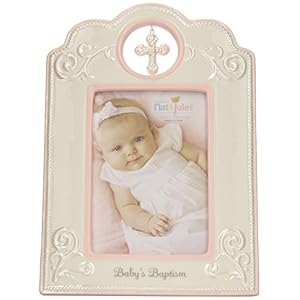 DEMDACO Baby’s Baptism 6.75 x 9.75 Inch Porcelain Picture Frame, Pink