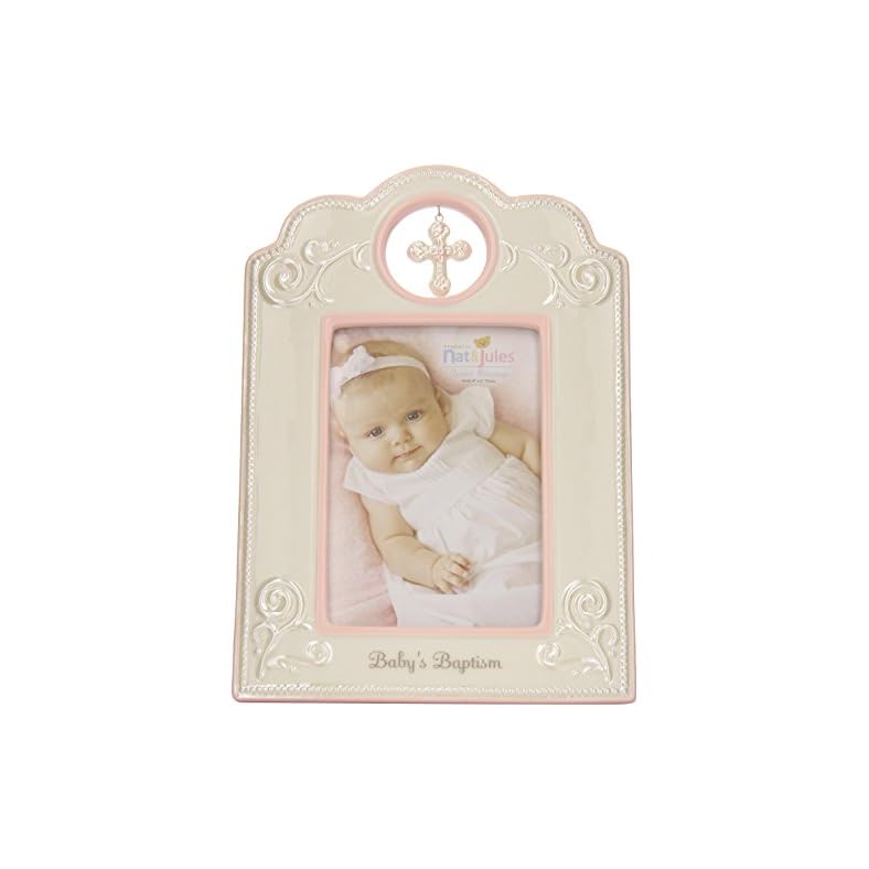 DEMDACO Baby’s Baptism 6.75 x 9.75 Inch Porcelain Picture Frame, Pink
