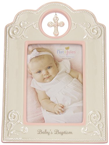 DEMDACO Baby’s Baptism 6.75 x 9.75 Inch Porcelain Picture Frame, Pink