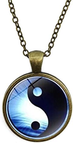 Silver Necklace Retro Yin Yang Tai ChiSpecial Design Glass Cabochon Dome Jewelry by JEANCZ