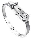 Hpolw Men's Belt Buckle Locking Silver Tone Stainless Steel Bangle Bracelet