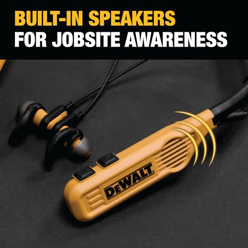 DEWALT 2-in-1 Neckband Bluetooth Headphones w/Built-In Speakers, Jobsite Wearable Speaker & Around Neck Headphones, Wireless Bluetooth Headset, 60+ Hrs, Hands-Free Music & Calls, Carry Pouch Included