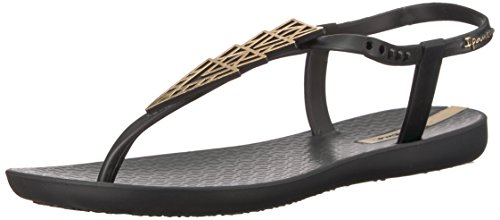 Ipanema Women's Deco Flat Sandal, Black/Gold, 9 M US
