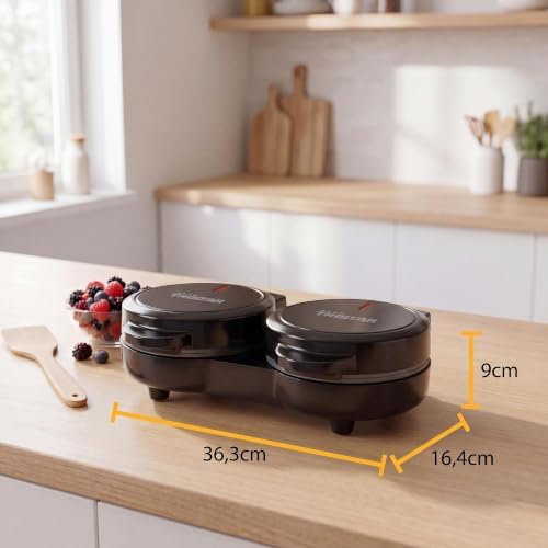 Piastra per Waffle Mini Doppia, 2 Waffle per Utilizzo, Potenza 1100 W, Piastre in Alluminio Antiaderenti, Design Compatto, WF-2115