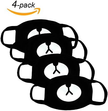 Anti Dust Face Mouth Black Cotton Mask Cute Bear Pattern Unisex Mask for Men and Women-4PCS