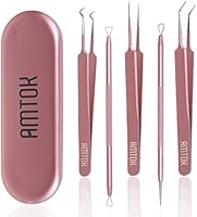 AMTOK Blackhead Remover Kit Curved Blackhead Tweezers Kit Pimple Comedone Extractor Tool Set Dermatologist Grade Kit Treatment for Blemish , Zit Popper (Tweezers Kit Rose Gold)