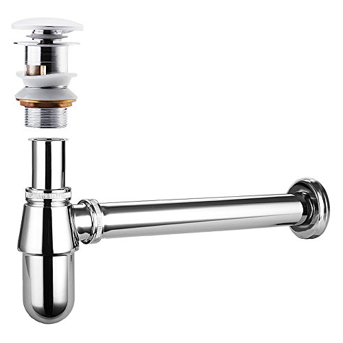 Gimify Bathroom Sink Round Bottle Trap, Zinc Alloy Bottle Waste Trap Drain Kit P-TRAP Tube and Pop Up Drain Stopper with Overflow Chrome