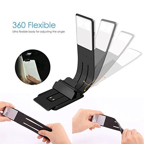 Book Light - Picowe LED Reading Light, USB Rechargeable and 4-Level Adjustable Brightness Flexible Reading Lamp, Clip On for Kindle, Book, eBook Reader, Ipad and More (Black)