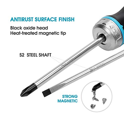 GearDrive 6-piece Ratcheting Screwdriver Set - Fixed Blade, Slotted and Philips Magnetic Tips, Non-slip Tire Texture Handle, 1 Bonus Bottle Opener Included - Thumbnail 4