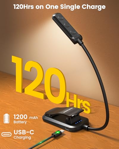 Glocusent 13 LED Book Light for Reading in Bed, Eye-Caring 3 Amber Colors & Stepless Dimming, Travel Clip on Book Reading Light Lasts 1 Week to 2 Months, Gifts for Book Lovers, Men, Women & Kids