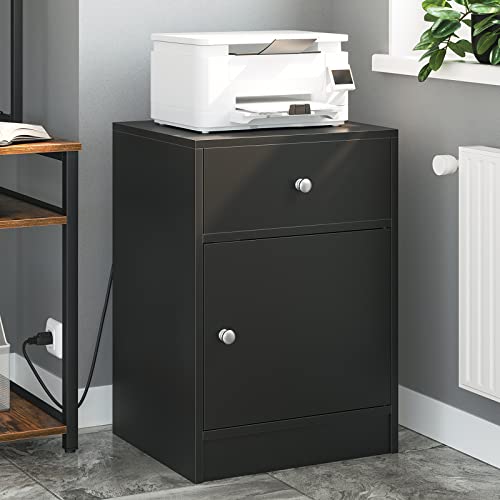 ADORNEVE Black Nightstand with USB Port, Nightstand with Drawer & Door