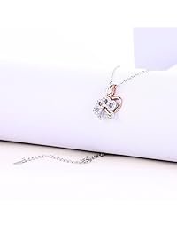 guqiguli "Amor y buena suerte" Huella de perro plata de ley con oro rosa encantos collar con colgante de corazón, 18"