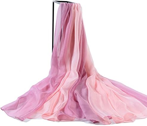 Designer Silk Scarves, Faurn Oversized Original Painting Silk Feel Wraps Shawls (Gradient Pink)