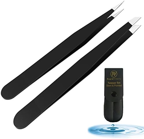 [3-PACK) Rapid Vitality Slant &amp; Pointed Tweezers Set With CASE, 2-PACK, Stainless Steel, Best For High Precision Daily Beauty Routines, Eyebrows, Ingrown Facial &amp; Nose Hair, Splinters, Perfect Gift