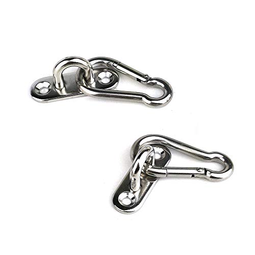 4Pcs M5 304 Stainless Steel Oblong Pad Eye and 4Pcs Stainless Steel Snap Hook for Boat Application Hook Ceiling Hook Loop Wall Mount Hanging Hardware Fitting