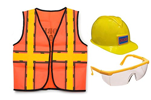 Nikki's Knick Knacks Construction Worker Role Play Dress Up Set- Construction Vest, Helmet, and Safety Glasses