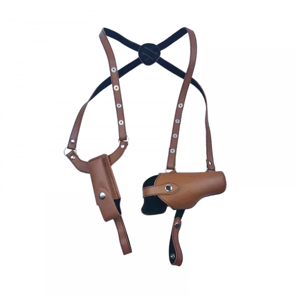 DONGKER Vertical Shoulder Holster,Concealed Carry Leather Pistol Holster With Double Magazine Adjustable Cross Harness Holster for 1911 92 96 45 43