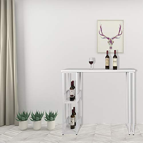 WOLTU Bartisch BT25ws Stehtisch Bistrotisch Bartheke Tresentisch, mit 2 Ablagefläche, Metallgestell, MDF, 120x50x105cm… – Bild 3