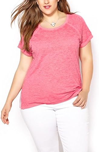 Penningtons Womens Plus Size Short Sleeve High Low Top Honeysuckle 2X