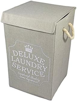 DELUXE LAUNDRY GREY WHITE CARRYING FOLDAWAY BAG HAMPER 31 X 31 X 52CM