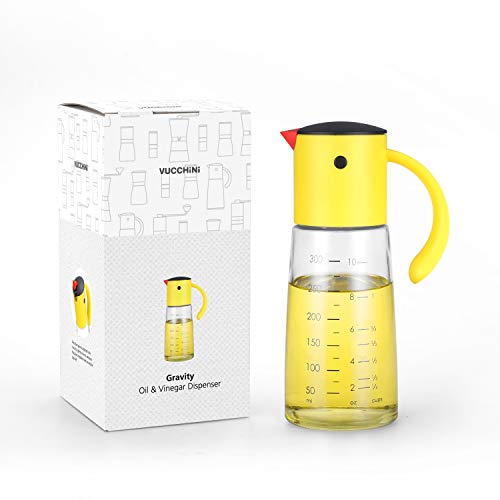 Vucchini Yellow Color Cute Glass Gravity Oil & Vinegar Dispenser Bottle with Handle,Soy Sauce Dispenser,Kitchen Olive Oil Spout