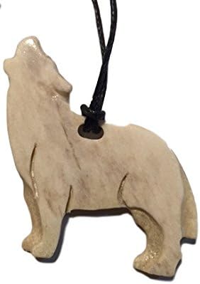 Alaskan Made Moose Antler Carved HOWLING WOLF Pendant