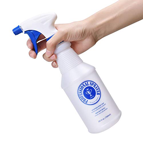 Plastic Spray Bottle 4 Pack 24 Oz (Upgraded Sprayer) All-Purpose Heavy Duty Empty Spraying Mist Squirt Water Bottles Cleaning Solutions, Bleach/Vinegar/BBQ/Rubbing Alcohol Safe with Measurements