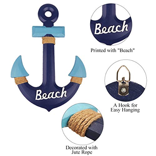 Meching-2-Pack-13-Nautical-Beach-Wooden-Ship-Wheel-and-13-Wood-Anchor-with-Rope-Nautical-Boat-Steering-Rudder-Wall-Decor-Door-Hanging-Ornament-Beach-Theme-Home-DecorationNavy-Blue Meching 2 Pack 13" Nautical Beach Wooden Ship Wheel and 13" Wood Anchor with Rope Nautical Boat Steering Rudder Wall Decor Door Hanging Ornament Beach Theme Home Decoration(Navy Blue)