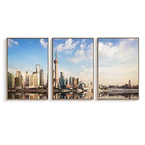 Framed Canvas Wall Art for Living Room, Bedroom Modern City View Canvas Prints for Home Decoration Ready to Hanging - 16"x24"x3 Panels