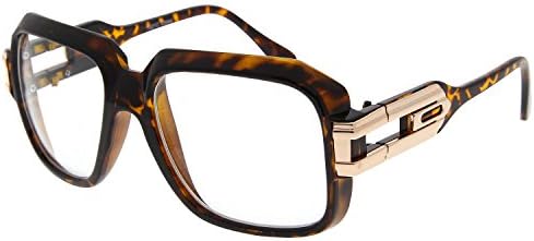 Tortoise Large Sun Glasses Grandmaster Clear Lens Classic RUN DMC Retro Square Frame Hip