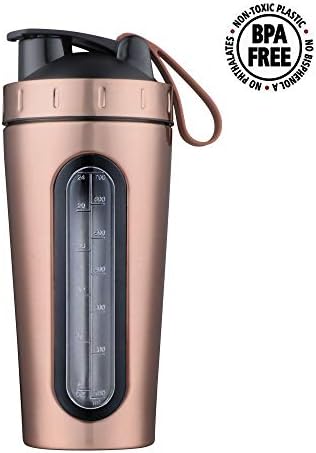 Protein Shaker Bottle 24oz Water Bottle in Stainless Steel for Gym/Camping, Portable Mixing Cup Insulated with Visible Window, Sport Bottle Leakproof BPA Free
