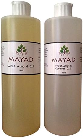 Sweet Almond Oil &amp; Fractionated Coconut Oil 16 oz 2 pack - Pure Organic Natural Moisturizing Carrier Oils. Rich in Anti-oxidants, Vitamin E.