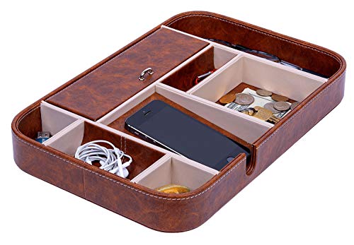 Makuzo Nightstand Organizer Valet Tray for Men and Women - Featuring Privacy lid, Cellphone Charging Station and catchall compartments. for Office, Kitchen, Dresser, Desktop or Bedroom