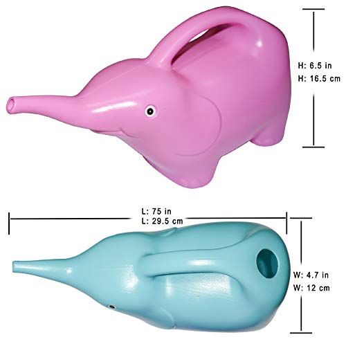 Megawodar Elephant Watering Cans (Combo Set of 2); Kids' Novelty Animal Watering Cans in Blue & Pink