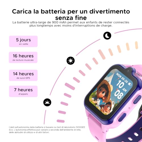 DOOGEEEco Anyscene S3 Children's GPS Smart Watch, 1.72 Inch HD Screen, 4G LTE Video Calls, IP68 Waterproof, 16 GB Memory, 900 mAh Battery, Pedometer Alarm Clock Games Birthday Gift, Pink