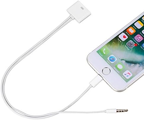 30 Pin to 8 Pin Cable Adapter Converter with 3.5mm Audio Connector for Compatible with iPhone 7/7 Plus/6s/6s Plus/6/6 Plus/5/5S/5C/SE/iPad and iPod, White by AMZ Wholesale